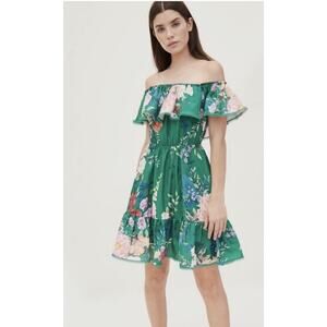 NWT Marchesa Notte Emerald Floral Off Shoulder Dress Size 14